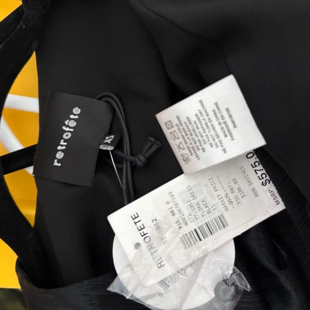 NWT Retrofete Flora Black Maxi Evening Dress Long Sleeve High Slit V-Neck XS - Picture 5 of 16